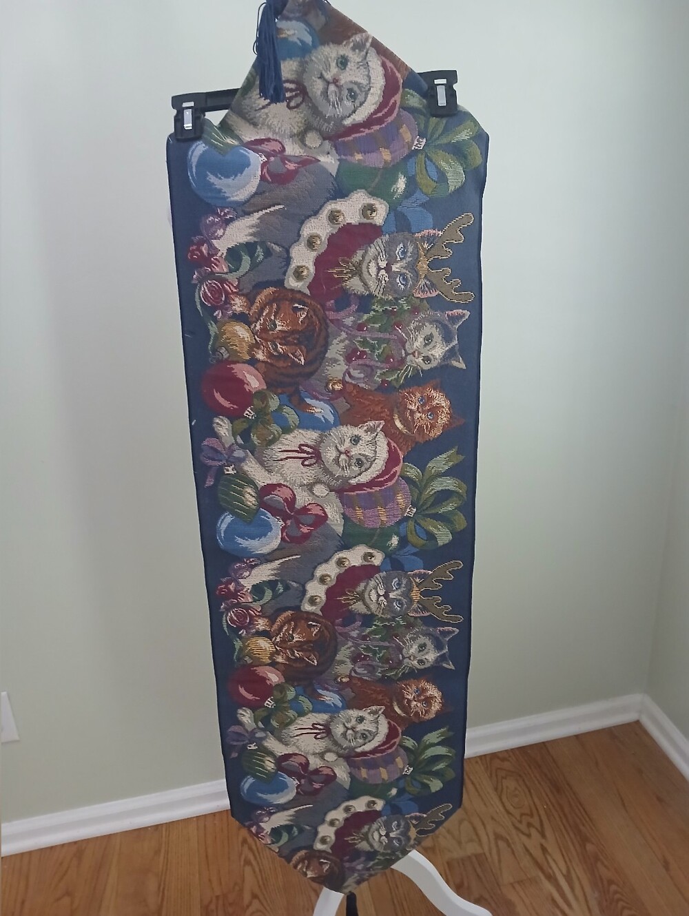 Cat Lover Table Runner Christmas Holiday Reindeer Santa Kitten 60" Tapestry